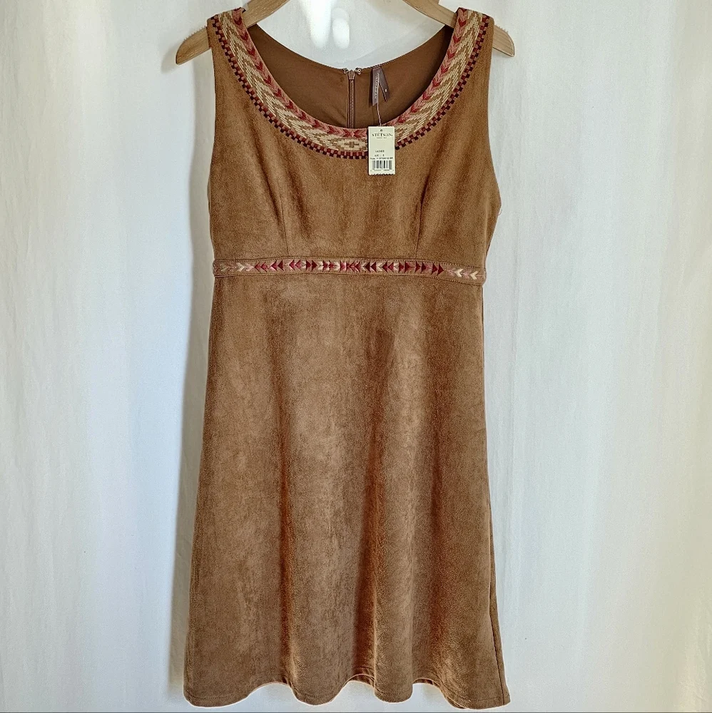 Stetson Tobacco Brown Sleeveless Faux Suede Mini Dress - Picture 6 of 16